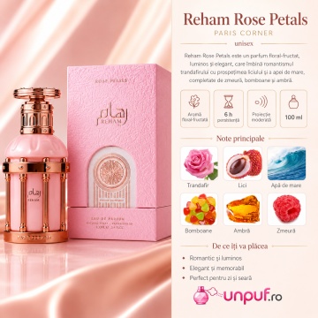 Parfum Arăbesc Reham Rose Petals Paris Corner 100 ml, Apă de Parfum Damă, Aromă Florală cu Trandafir, Bujor, Iasomie, Ambră și Mosc Alb - Img 3