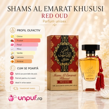 Parfum Arăbesc Shams Al Emarat Khususi Red Oud Ard Al Zaafaran 100 ml, Apă de Parfum Damă, Aromă Oriental Oud, Florală și Ambrată, Inspirat Intense Cafe - Img 4