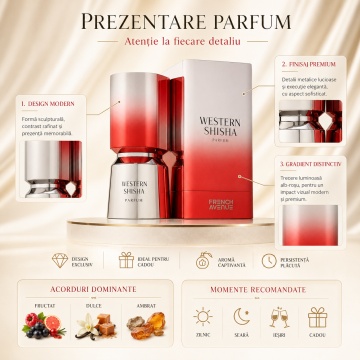 Parfum Arăbesc Unisex Western Shisha French Avenue 100 ml, Apă de Parfum, Inspirat de Smoking Hot, Aromă Dulce Fructată și Ambrată cu Acord de Rom, Vanilie, Note Cald Condimentate, Lemn, Paciuli, Balsamic și Accente Shisha - Img 3