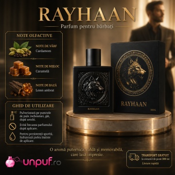 Parfum Arăbesc Wolf Rayhaan EDP 100 ml Unisex, Inspirat The Most Wanted Intense, Aromă Lemnos Aromatică cu Cardamom, Citrice, Piper, Vetiver, Lavandă, Note Uscate, Ambră, Cedru și Mosc - Img 9