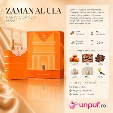 Parfum Arăbesc Zaman Al Ula Paris Corner 100 ml, Apă de Parfum Unisex, Damă și Bărbat, Aromă Oriental Ambrată, Inspirat din Acorduri Gurmande Orientale - Img 3