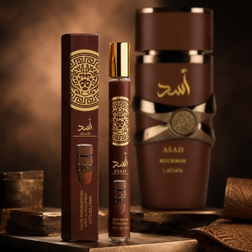 Parfum Asad 35 ml, Apă de Parfum Bărbat, Aromă Oriental Condimentată și Vanilată, Format Compact, Note de Lavandă, Corcodușe, Piper Roz, Cacao, Nucșoară, Davana, Vanilie de Bourbon, Ambră și Vetiver
