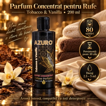Parfum Concentrat pentru Rufe Azuro Tobacco & Vanilla, până la 80 Spălări, Aromă Caldă și Intensă, pentru Spălare Automată și Manuală, 200 ml