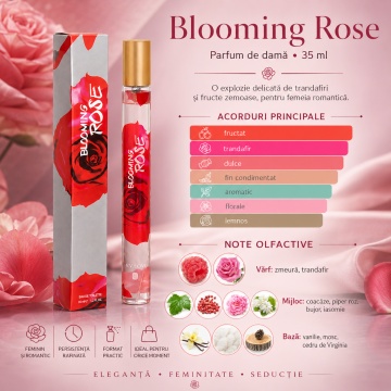 Parfum Damă Blooming Rose 35 ml V.V. Love, Apă de Toaletă, Inspirat de Lancôme Trésor Midnight Rose, Aromă Floral Fructată cu Zmeură, Trandafir, Coacăze, Piper Roz, Bujor, Iasomie, Vanilie, Mosc și Cedru de Virginia - Img 3