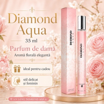 Parfum Damă Diamond Aqua 35 ml V.V. Love, Inspirat de Flowerbomb Viktor&Rolf, Aromă Florală Elegantă cu Ceai, Bergamotă, Osmanthus, Orhidee, Iasomie, Trandafir, Paciuli, Mosc și Vanilie - Img 6