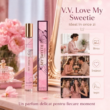 Parfum Damă My Sweetie 35 ml V.V. Love, Apă de Toaletă, Inspirat de Mon Paris Yves Saint Laurent, Aromă Fructat Dulce cu Căpșuni, Zmeură, Pară, Iasomie, Vanilie, Paciuli și Mosc Alb - Img 4