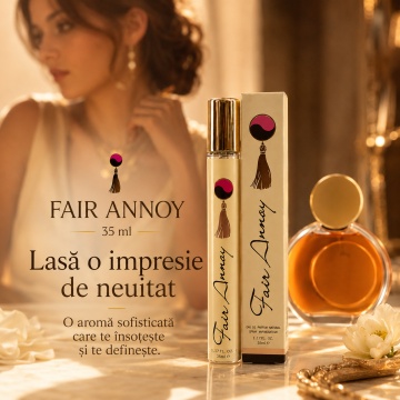 Parfum Fair Annoy 35 ml, Apă de Parfum Damă, Aromă Oriental Florală Caldă și Feminină, Format Compact, Note de Cocos, Ylang-Ylang, Piersică, Portocală, Iasomie, Gardenie, Trandafir, Vanilie, Ambră și Mosc - Img 5
