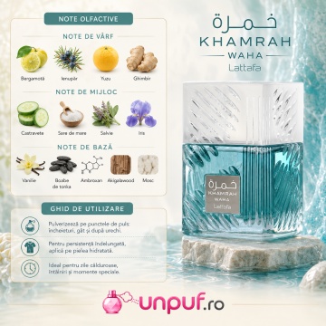 Parfum Khamrah Waha Lattafa 100 ml, Apă de Parfum Unisex, Aromă Acvatică Proaspătă - Img 9