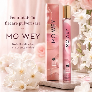 Parfum Mo Wey 35 ml, Apă de Parfum Damă, Aromă Florală Lemnoasă Fresh și Elegantă, Format Compact, Note de Bergamotă, Floare de Portocal, Tuberoză, Iasomie, Vanilie, Mosc Alb și Cedru - Img 6