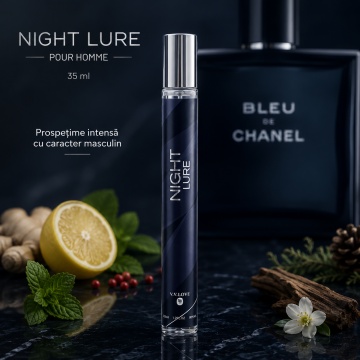 Parfum Night Lure Pour Homme 35 ml, Apă de Parfum Bărbat, Aromă Citrică Lemnoasă, Aromatică și Proaspăt Condimentată, Format Compact, Note de Grapefruit, Lămâie, Mentă, Piper Roz, Ghimbir, Iasomie, Tămâie, Cedru, Vetiver, Lemn de Santal și Mosc Alb - Img 7