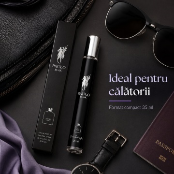 Parfum Paulo Blak 35 ml, Apă de Parfum Bărbat, Aromă Tropical Fructată și Lemnoasă, Format Compact, Note de Mango, Mandarină, Lămâie, Salvie, Pelin, Paciuli, Lemn de Santal și Boabe de Tonka - Img 3