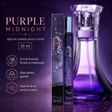 Parfum Purple Midnight 35 ml, Apă de Parfum Damă, Aromă Fructat Florală Misterioasă și Seducătoare, Format Compact, Note de Prună, Carambola, Pitahaya, Orhidee, Floare de Cactus de Noapte, Bujor, Paciuli, Lemn de Santal și Ambră - Img 2
