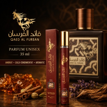 Parfum Qaed Al Fursan 35 ml, Apă de Parfum Unisex, Aromă Ambrată Cald Condimentată și Lemnoasă, Format Compact, Note de Scorțișoară, Cardamom, Mandarină, Nucșoară, Caramel, Lavandă, Ambră, Cedru și Vetiver - Img 7
