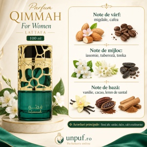 Parfum Qimmah For Women Lattafa 100 ml, Apă de Parfum Damă, Aromă Oriental Florală, Note de Cafea, Migdale, Iasomie, Tuberoză, Tonka, Cacao, Lemn de Santal și Vanilie - Img 3