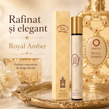 Parfum Royal Amber 35 ml, Apă de Parfum Unisex, Aromă Dulce Fructată și Ambrată, Format Compact, Note de Bergamotă, Note Verzi, Pepene, Ananas, Ambră, Mosc, Note Lemnoase și Vanilie - Img 6