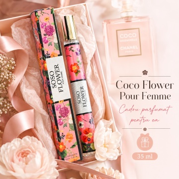 Parfum Soso Flower Pour Femme 35 ml, Apă de Parfum Damă, Aromă Floral Citrica Elegantă, Format Compact, Note de Portocală, Mandarină, Bergamotă, Floare de Portocal, Trandafir, Iasomie, Vanilie, Mosc Alb și Paciuli - Img 6