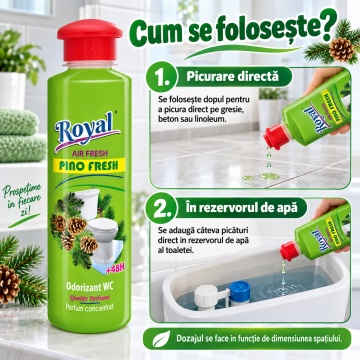Parfum Superconcentrat WC Royal Air Fresh Pino Fresh, Parfum Ambiental Intens cu Aromă Fresh de Pin, cu Picurător, Fabricat în România, 250 ml - Img 4