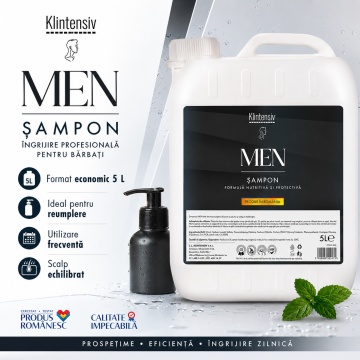 Șampon pentru bărbați Klintensiv, cu Zinc PCA și D-Pantenol, fortificare păr, scalp echilibrat, prospețime instantanee, fără parabeni, siliconi și alcool, pentru toate tipurile de păr, 5 L, 4x Stickere - Img 4