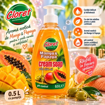 Săpun Lichid Cremos Cloret Mango Papaya cu Pompiță – 500 ml - Img 4