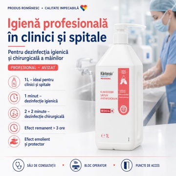 Săpun lichid dezinfectant profesional Klintensiv Klinoderm, pentru dezinfectarea igienică și chirurgicală a mâinilor, corpului și pielii intacte, aviz biocid, 1 L, 4x Stickere - Img 4