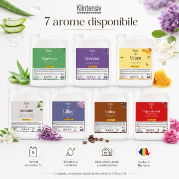 Săpun lichid Klintensiv, parfum Liliac, formulă profesională pentru mâini și tegumente, peste 94% ingrediente biodegradabile, ideal pentru hoteluri, firme, birouri și spații publice, 5 L, 4x Stickere - Img 6