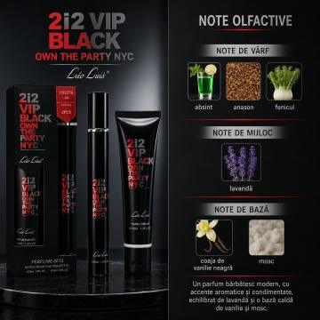 Set 212 VIP Black Own The Party NYC 2x35 ml, Apă de Toaletă Bărbat 35 ml + Cremă de Mâini 35 ml, Aromă Masculină Aromatică, Vanilată și Fin Condimentată, Note de Absint, Anason, Fenicul, Lavandă, Coajă de Vanilie Neagră și Mosc - Img 7