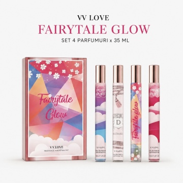 Set 4 Parfumuri Fairytale Glow Collection V.V. Love 35 ml, Puff Puff, Stellar Echoes, Fairytale Glow, Pink Puff, set cadou, pentru Femei