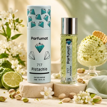 Set Apa de parfum Parfumat 717 Pistachio, Unisex, 35 ml si Gentuta cosmetice - Img 4