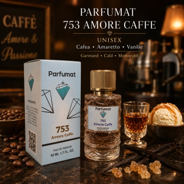 Set Apa de parfum Parfumat 753 Arome Caffe, Unisex, 50 ml si Gentuta cosmetice - Img 3