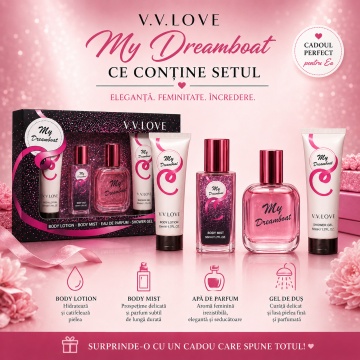 Set Cadou Damă V.V. Love My Dreamboat 4 Piese, Body Lotion, Body Mist, Eau de Parfum și Shower Gel 4x50 ml, Inspirat din Ariana Grande Sweet Like Candy - Img 2