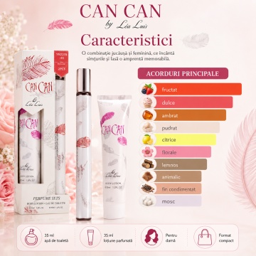 Set Can Can 2x35 ml, Apă de Toaletă Damă 35 ml + Cremă de Mâini / Loțiune Parfumată 35 ml, Aromă Fructată Dulce, Ambrată, Pudrată și Florală, Note de Nectarină, Coacăze Negre, Clementină, Orhidee Sălbatică, Floare de Portocal, Ambră, Mosc și Note Lemnoase - Img 6