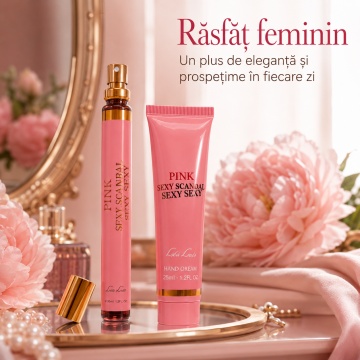 Set Pink Sexy Scandal Sexy Sexy 2x35 ml, Apă de Toaletă Damă 35 ml + Cremă de Mâini 35 ml, Aromă Dulce Florală, Gurmandă și Citrică, Note de Portocală Sângerie, Mandarină, Miere, Gardenie, Floare de Portocal, Iasomie, Piersică, Ceară de Albine, Caramel, P - Img 3