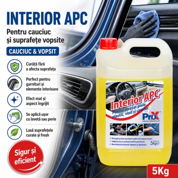 Soluție concentrată pentru curățat interior auto Interior APC PRO X, piele, plastic, vinil, cauciuc și suprafețe vopsite, efect mat, miros plăcut, detailing auto. 5 L, 4x Stickere - Img 4