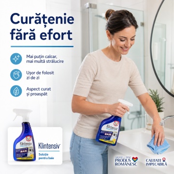 Soluție curățare baie Klintensiv, anticalcar, îndepărtează urme de apă și murdărie, protecție împotriva redepunerilor, pentru gresie, faianță, ceramică, cabine duș, baterii sanitare, 500 ml, 4x Stickere - Img 5