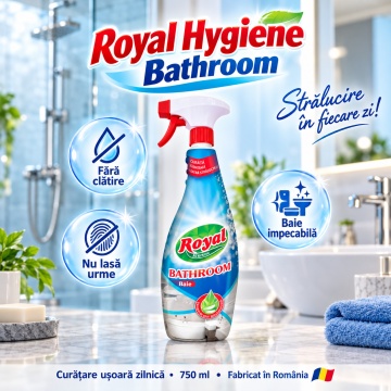 Solutie curatare baie Royal Hygiene Bathroom, Curățare Băie, Fără Clătire, Nu Lasă Urme, Curățare Ușoară Zilnică, Fabricat în România, 750 ml - Img 4