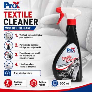 Soluție curățat tapițerie auto PRO X Textile Cleaner, detergent pentru textile, mochete și covoare, îndepărtare pete și impurități, utilizare ca atare, 500 ml, 4x Stickere - Img 4
