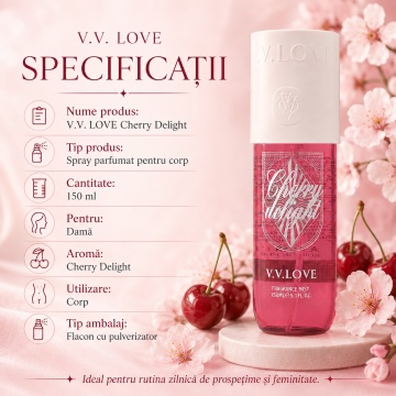 Spray Parfumat pentru Corp V.V. Love Cherry Delight, 150 ml, Damă, Aromă Dulce Fructată de Cireșe - Img 8