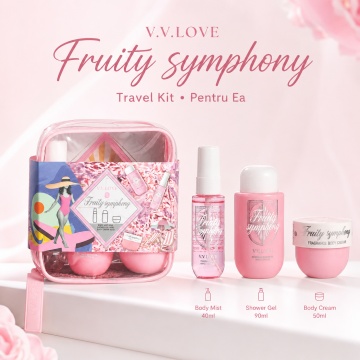 Travel Kit V.V. Love Family Symphony, Set Damă cu Body Mist 40 ml, Shower Gel 90 ml și Body Cream 50 ml