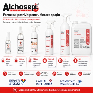 Alchosept dezinfectant profesional mâini și piele, hidroalcoolic, 85% etanol, dezinfectare igienică în 30 secunde și chirurgicală în 90 secunde, 1 L, 4x Stickere - Img 6