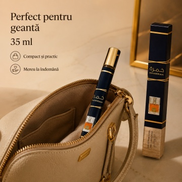 Apă de Parfum Khamrah Lattafa 35 ml, Unisex, Aromă Oriental Dulce, Format Compact, Note de Scorțișoară, Nucșoară, Bergamotă, Curmale, Pralină, Vanilie, Tonka și Amberwood - Img 4