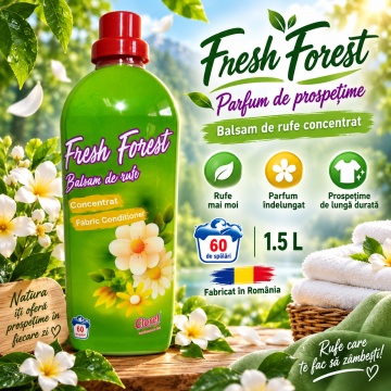 Balsam de Rufe Concentrat Cloret Fresh Forest, Fabric Conditioner, 60 Spălări, Parfum Fresh, Fabricat în România, 1.5L - Img 6