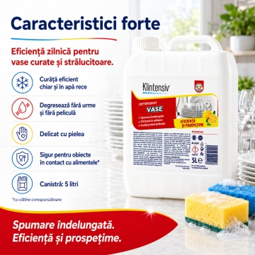 Detergent de vase Klintensiv, lichid concentrat profesional pentru spălare manuală, degresant pentru veselă, tăvi, tacâmuri, pahare și ustensile, canistră, 5 L, 4x Stickere - Img 6
