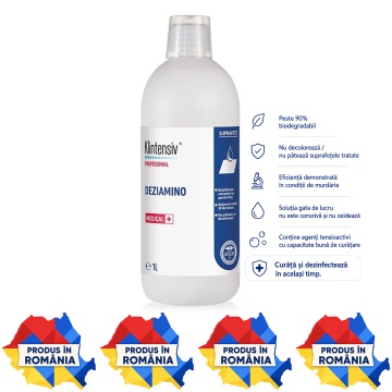 Detergent dezinfectant concentrat Deziamino Klintensiv Professional, pentru suprafețe dure, instrumentar medical și spații profesionale, bactericid, levuricid, fungicid, virucid și tuberculocid, 1 L, 4x Sticker