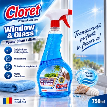 Detergent geamuri Cloret Window & Glass – Ocean Fresh, 750 ml - Img 6
