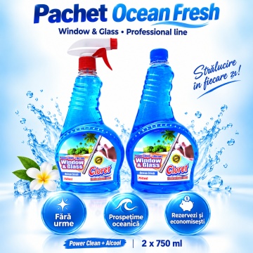Detergent geamuri Cloret Window & Glass – Ocean Fresh (rezervă), 2 x 750 ml - Img 6
