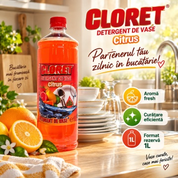 Detergent Lichid pentru Vase Cloret Dishwashing Liquid Citrus, Ideal pentru reumplere, Degresare și Curățare Eficientă, Aromă Citrus, 1 L - Img 6