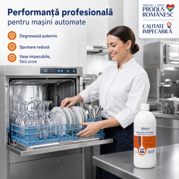 Detergent profesional pentru mașini de spălat vase Klintensiv PRO DISH, alcalin, concentrat, degresant puternic, anti-calcar, fără parfum, pentru HoReCa și bucătării colective, 5 L, 4x Stickere - Img 4