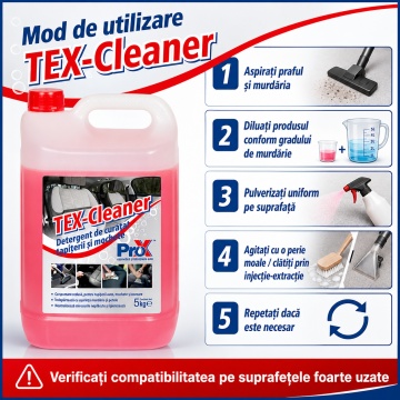 Detergent tapițerie și mochete PRO X TEX-Cleaner, concentrat cu spumare redusă, pentru textile auto, covoare și suprafețe textile, curățare în profunzime, 5 L, 4x Stickere - Img 6