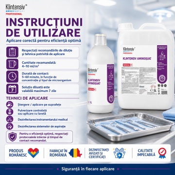 Dezinfectant concentrat Klintensiv Aminoquat Professional, detergent dezinfectant pentru suprafețe, instrumentar medical și sisteme de aspirație, bactericid, virucid, fungicid, micobactericid și tuberculocid, 1 L, 4x Stickere - Img 5