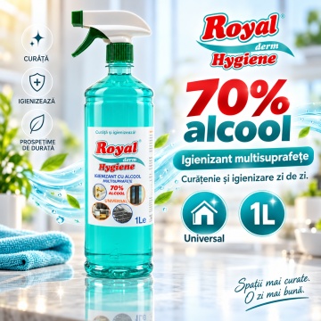 Igienizant Universal cu Alcool 70% Royal Hygiene Soluție Multisuprafețe pentru Curățare și Igienizare, Utilizare Casnică și Profesională, 1 L - Img 6